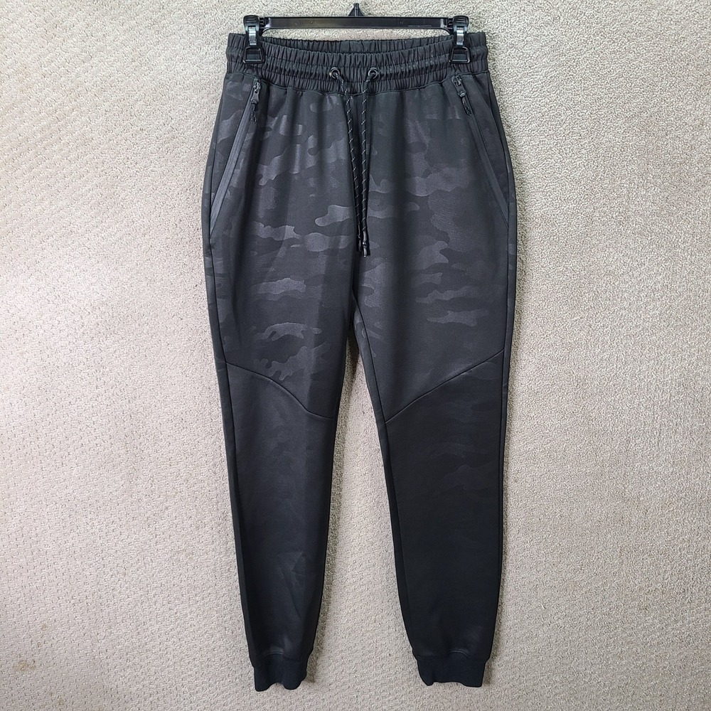 Encrypted Pants Mens Medium Black Camo Jogger Drawstring Zipper Pockets Athletic